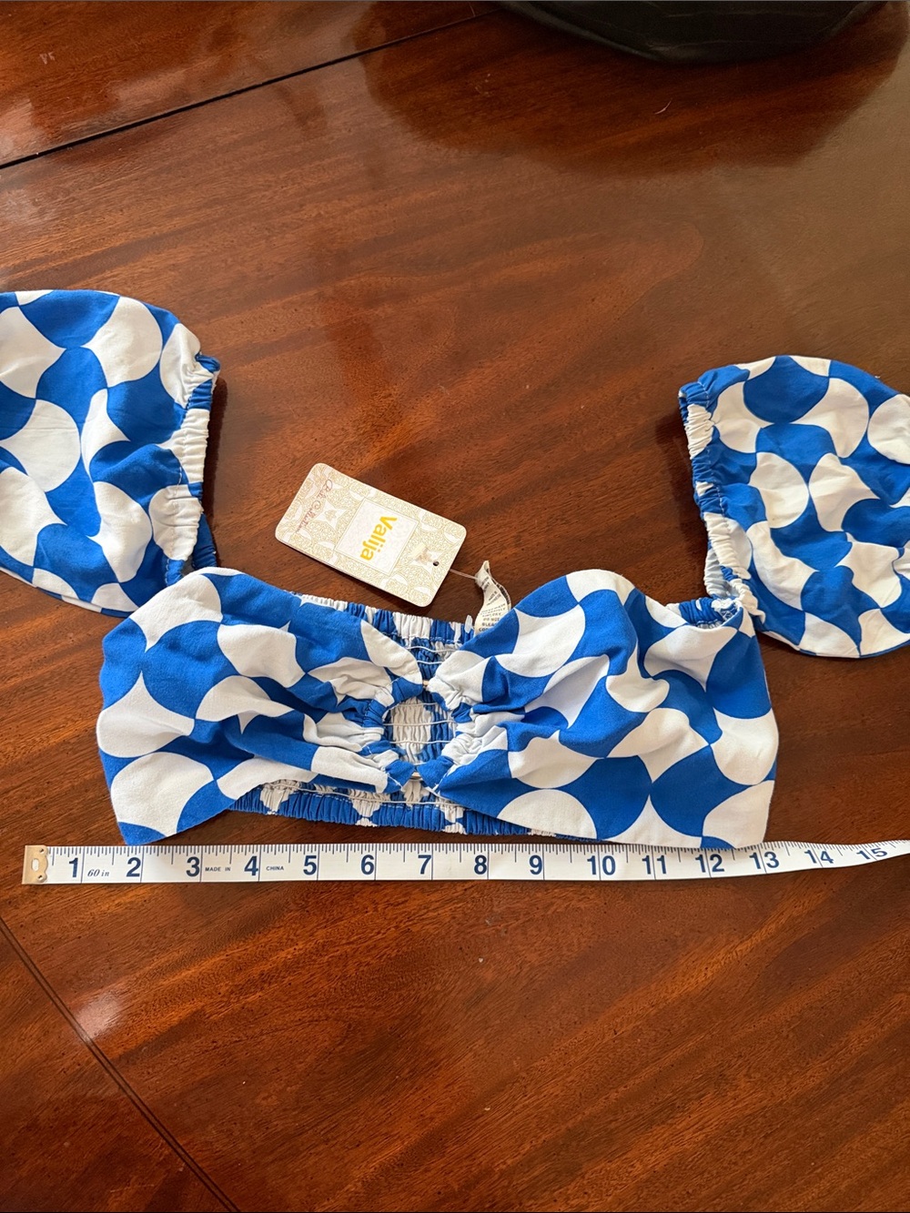Blue & White Geometric Crop Top - Vanya